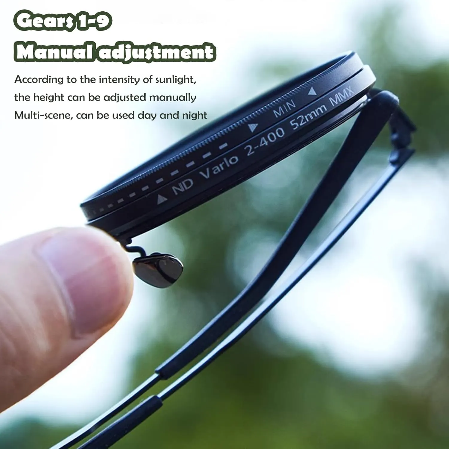 Adjustable Tint Sunglasses, 1-9 Gears Rounded Polarized Glasses with ND Filter Lenses, for Men Beach Shady Fishing Driving