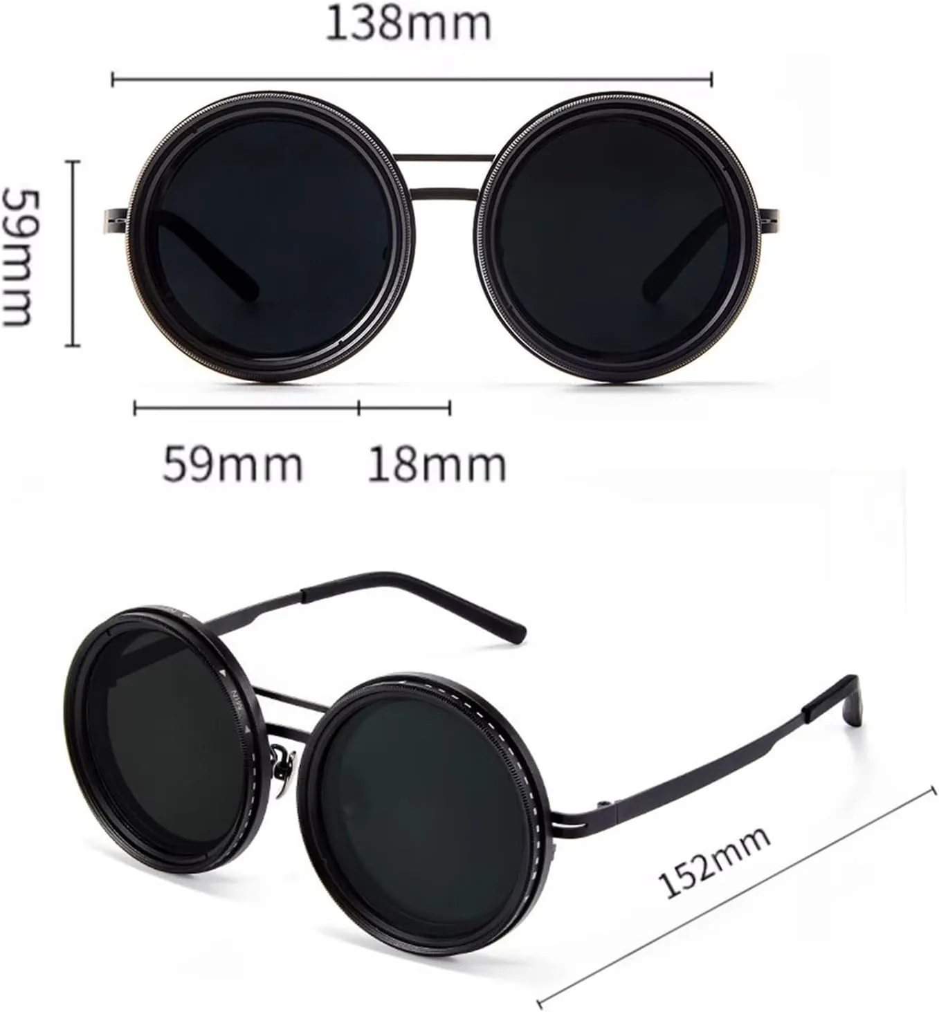 Adjustable Tint Sunglasses, 1-9 Gears Rounded Polarized Glasses with ND Filter Lenses, for Men Beach Shady Fishing Driving