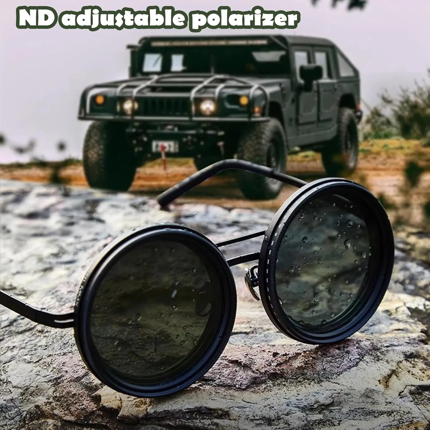 Adjustable Tint Sunglasses, 1-9 Gears Rounded Polarized Glasses with ND Filter Lenses, for Men Beach Shady Fishing Driving