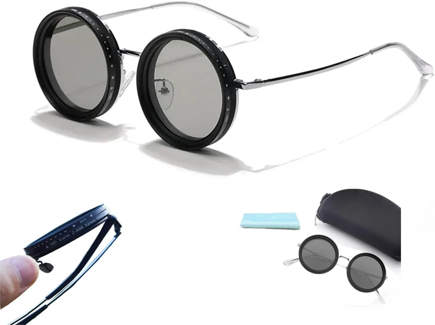 Adjustable Tint Sunglasses, 1-9 Gears Rounded Polarized Glasses with ND Filter Lenses, for Men Beach Shady Fishing Driving