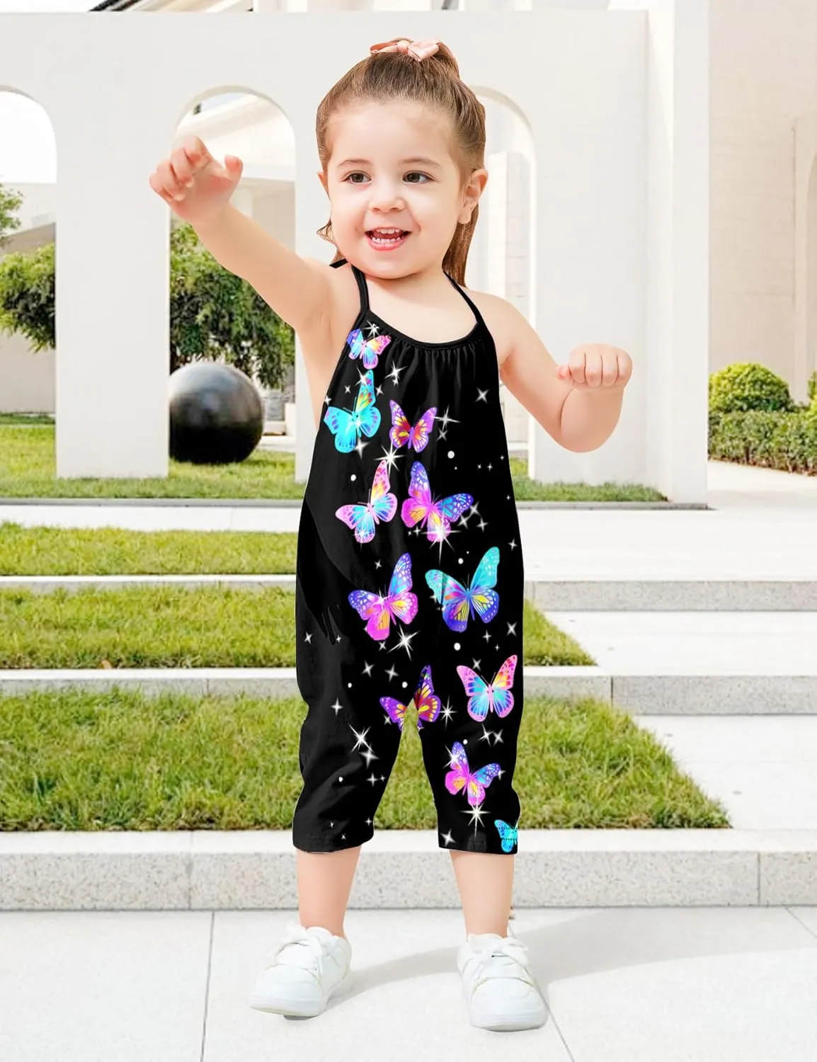 Backless Strap Slouch Jumpsuit for Toddler Girls Cute Harem Halter Romper Pants with Pockets