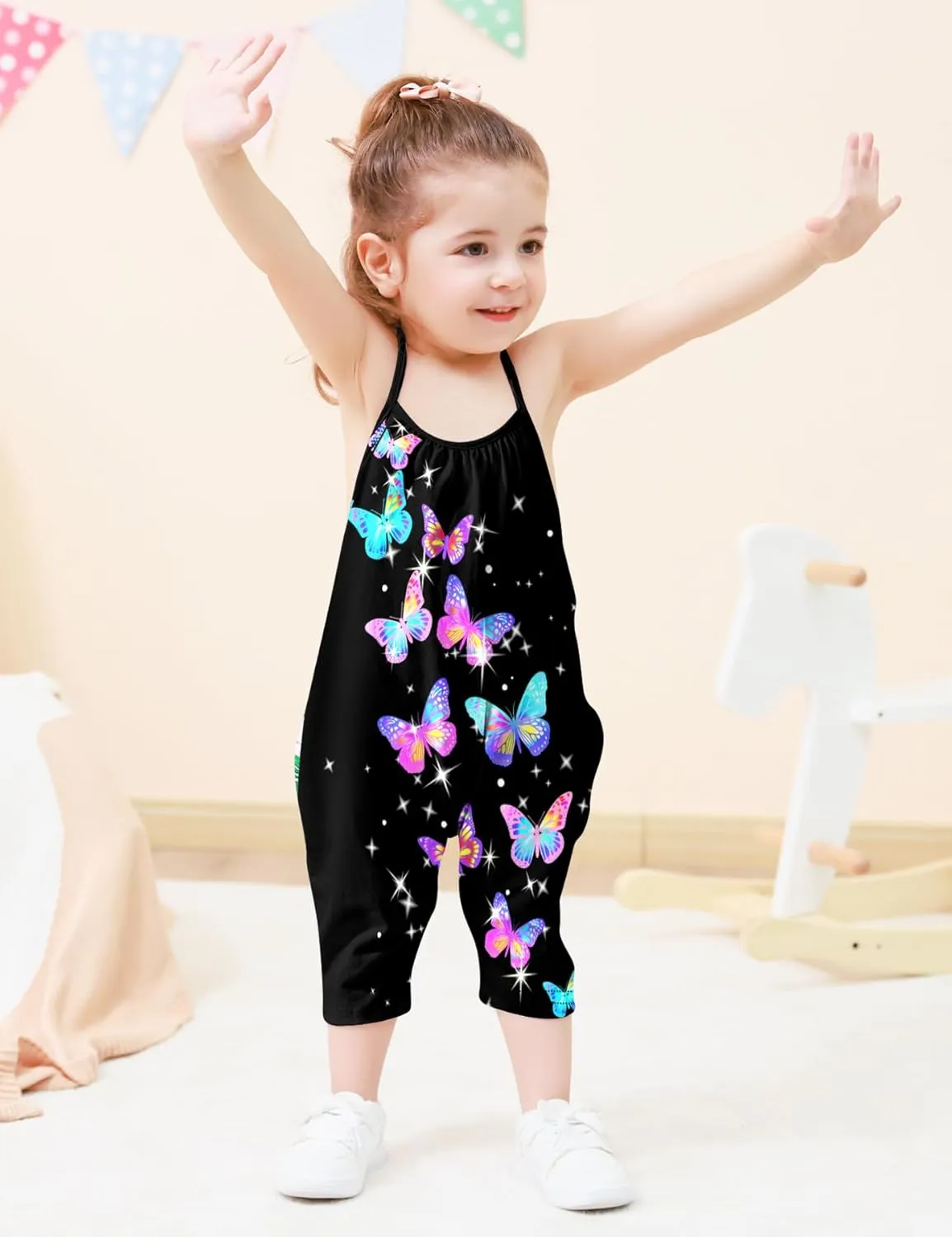 Backless Strap Slouch Jumpsuit for Toddler Girls Cute Harem Halter Romper Pants with Pockets