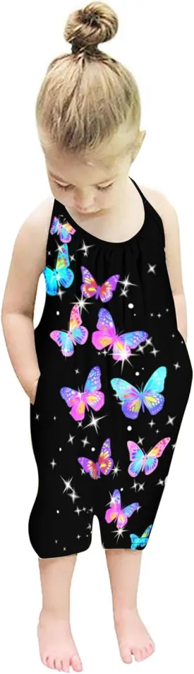 Backless Strap Slouch Jumpsuit for Toddler Girls Cute Harem Halter Romper Pants with Pockets