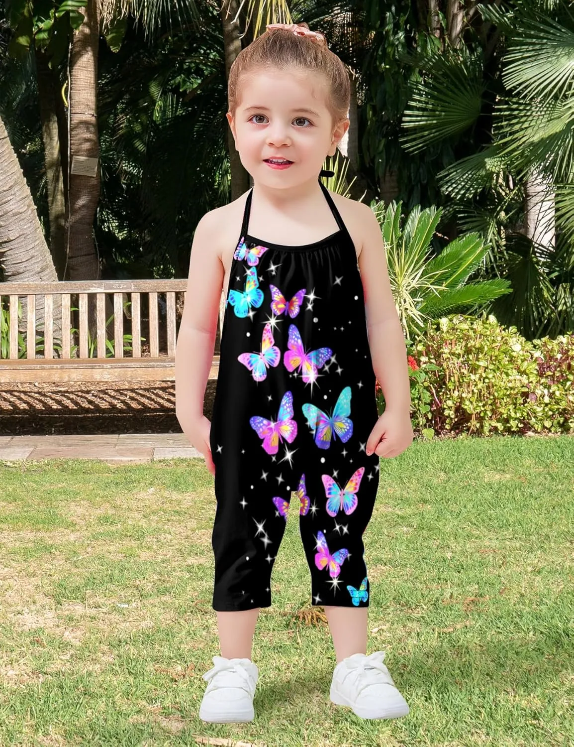 Backless Strap Slouch Jumpsuit for Toddler Girls Cute Harem Halter Romper Pants with Pockets