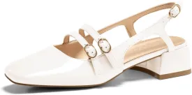Coutgo Womens Mary Jane Chunky Low Heels Slingback Pumps Closed Square Toe Wedding Dress Shoes