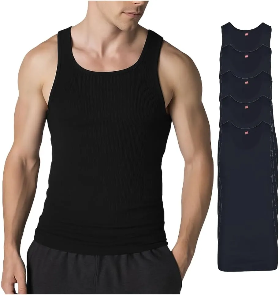 Hanes Men??s Tall 100% Cotton Ribbed Tank Tagless Undershirts, Multipack
