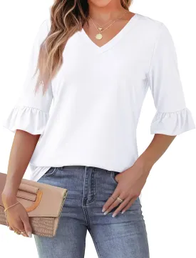 SAMPEEL 3/4 Length Sleeves Womens Tops Blouses for Women Dressy Casual Tops Trendy Summer Shirts Spring Clothes 2025