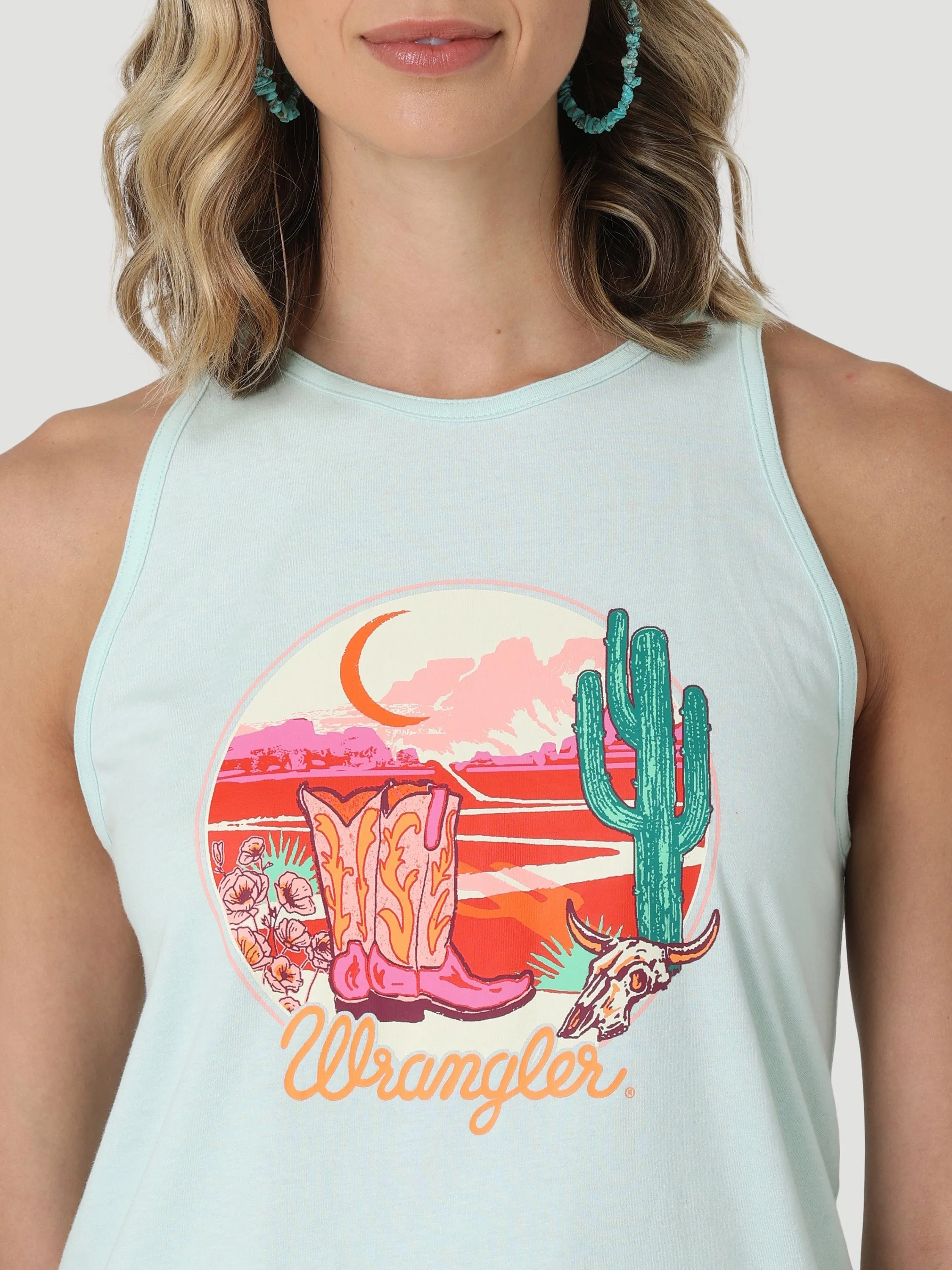 Wrangler Women's Blue Opal Cowgirl Boots Sunset Goddess Sleeveless Tank 112330045